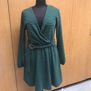 Women’s Malta Dress Maeve by Anthropologie Large green motif long sleeve belted
